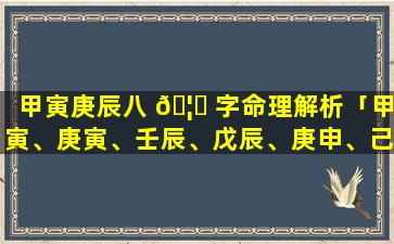 甲寅庚辰八 🦅 字命理解析「甲寅、庚寅、壬辰、戊辰、庚申、己 🐬 卯」